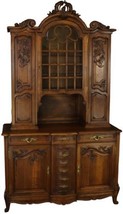 Cabinet Antique French Louis XV Rococo Walnut Wood 1900 Pretty Glass Door - £4,866.96 GBP