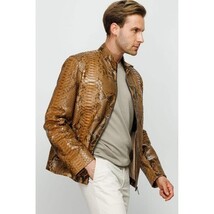 Vinci The Boss Snake Tan Leather Men Jacket image 4