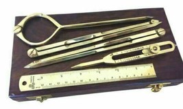 Antique Solid Brass Navigation Items : Compass Divider Ruler With Wooden... - $104.41