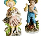 Homco porcelain bisque barefoot girl &amp; boy w/ birds figurines 8 in 2 pie... - $17.38
