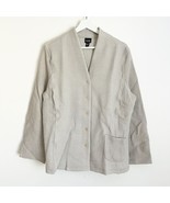 Eileen Fisher Waffle Weave V Neck Button Cardigan Jacket Beige Tan Pocke... - $23.99