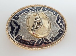 Ivan Metal Belt Buckle Horse Head Western Cowboy Silver Gold Tone Braid ... - £18.90 GBP