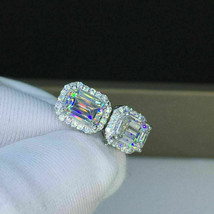 4Ct Émeraude Simulé Diamant Halo Clou Femmes Boucles 14k Plaqué or Blanc - £152.04 GBP