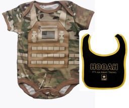 2-Piece Multicam Baby Bodysuit &amp; &#39;HOOAH&#39; Army Logo Bib Set for Future He... - £31.09 GBP