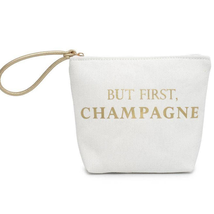 Printed Canvas Wristlet Cosmetic Make Up Bag Pouch But First Champagne - $21.78