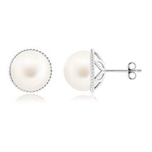 ANGARA Freshwater Pearl Earrings with Twisted Rope Frame in Silver (10mm) - $170.82+