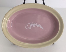 Cat Dish Bowl Teacup’s Diner Stoneware Ceramic Pink Beige Fish New - $13.81
