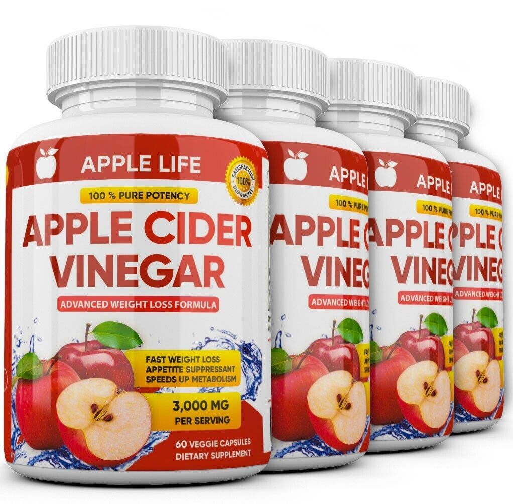 4 X PURE WEIGHT LOSS FAT BURNER Diet Pills Pure APPLE CIDER VINEGAR ACV ... - $33.90