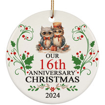 16th Anniversary Christmas 2024 Ornament Gift 16 Years Together Cute Owl Couple - £11.82 GBP