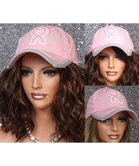 Breast Cancer Pink Ribbon Baseball Cap Vintage Rhinestones Grey Trimmed ... - $27.28 CAD