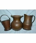 Lot of 3 Old Antique Hand Hammered Jug Can and Bucket / Pail Copper Bron... - $2,063.88 MXN