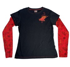 Vintage Harley-Davidson Womens M Black Red Tattoo Long Sleeve T Shirt Queen Suit - £27.86 GBP