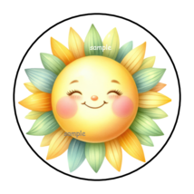 30 Cute Floral Sunshine Envelope Seals Stickers Labels Tags 1.5&quot; Round Sun - £6.27 GBP