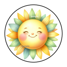 30 CUTE FLORAL SUNSHINE ENVELOPE SEALS STICKERS LABELS TAGS 1.5&quot; ROUND SUN - £6.31 GBP