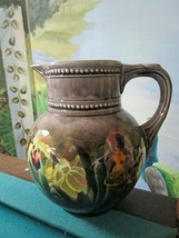 Purple Pitcher Czech Pottery With Orchids Flowers Beautiful Colors - £98.13 GBP