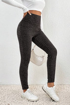 Dark Grey Wide Waistband Ribbed Textured Knit Leggings - $12.15