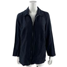 Deane &amp; White Womens Linen Jacket Plus Size 1X Black Side Pockets Zip Up - $39.60