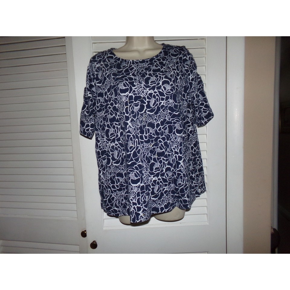 Kim Rogers blue/white knit top with lattice sleeves XXL Excellent - $12.47