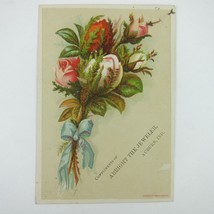 Victorian Trade Card Roses Flower Bouquet Arbright the Jeweler Auburn Indiana - £7.98 GBP