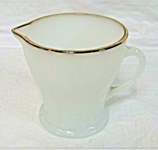 Fire King Anchor Hocking White Swirl 1 Cup Creamer Milk Glass Gold Trim 2354 USA - £11.70 GBP