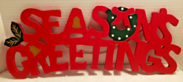 SEASONS GREETINGS WOODEN SIGN - RED, GREEN, &amp; GOLD - £7.95 GBP