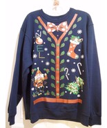 Jersees Womens Sweatshirt  Blue Christmas Theme Sweater Cotton Blend Sz ... - $17.64 CAD