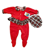 Vtg Carters Red Velour Outfit 6 Mos Baby 2pc Plaid Beret USA Holiday Bod... - $36.82 CAD