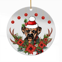 Funny Boxer Dog Wreath Christmas Ornament Acrylic Deer Anlters Gift Tree Decor - £13.14 GBP