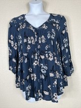 Torrid Womens Plus Size 2 (2X) Blue Floral Gauze Button-Up Blouse 3/4 Sl... - $19.80