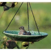 Hanging Bird Bath Hummingbird Ceramic Green NEW - $34.60
