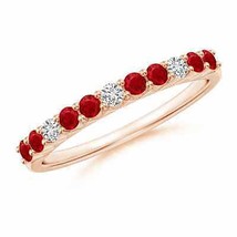 ANGARA Round Ruby and Diamond Half Eternity Wedding Ring for Women in 14K Gold - £667.10 GBP