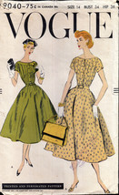  Vintage Vogue 9040 One Piece Dress Dress 1955/56 Bust 34&quot; - $25.00
