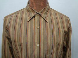 Tommy Bahama M Brown Orange Beige Striped Long-Sleeve Cotton Shirt - £16.69 GBP