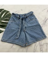 Womens Vintage 90s High Rise Jean Shorts Size 6 Light Blue Wash Tie Belt... - $25.73