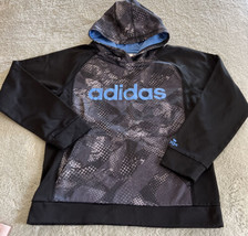 Adidas Boys Black Gray Blue Long Sleeve Hoodie Large 14-16 - £11.75 GBP