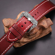 22mm Cowhide Genuine Leather Custom Brushed Steel Buckle Watch Strap/Watchband - £19.70 GBP