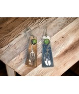 Native American Sterling Silver Green Stone Cut Out Guitar Dangle Earrings - £45.08 GBP