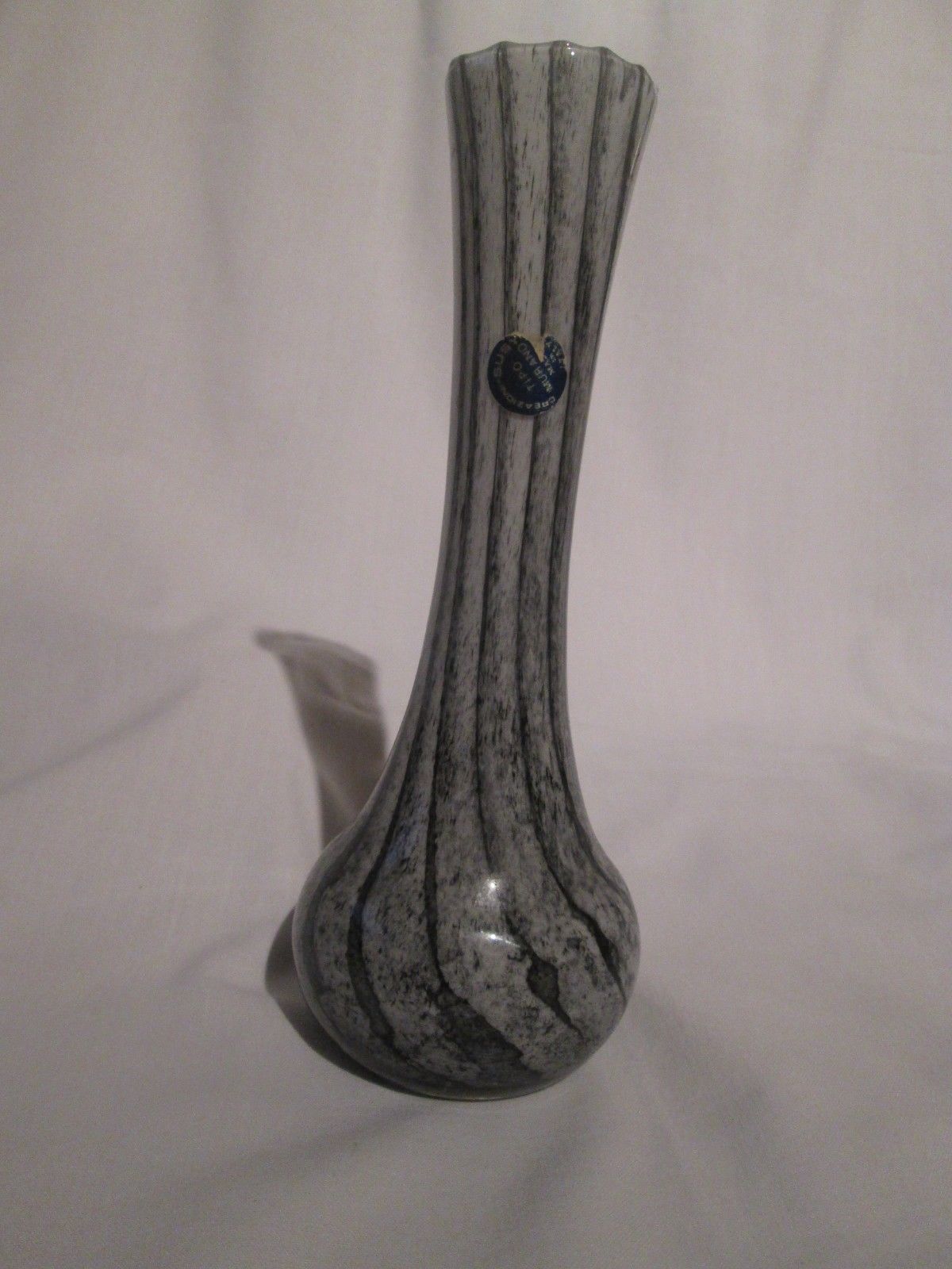 g66m Murano Glass Bud Vase Black Gray White Swirl Creazioni Susy Italy 7.5" - $11.23