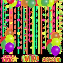Neon Party Supplies Neon Streamers Paper Glow Party Garland Hanging Decorations  - £16.02 GBP
