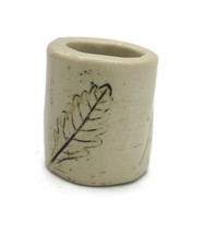 1Pc Beige Artisan Stoneware Napkin Ring, Rustic Engraved Leaf Dining Tab... - £7.88 GBP