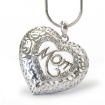 Crystal MOM Heart Pendant Necklace White Gold - £11.15 GBP