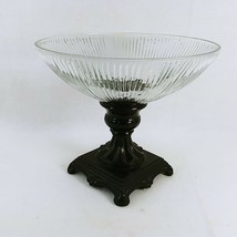 Compote Pedestal Bowl on Ornate Metal Base Table Centerpiece Vintage Decor - £37.00 GBP