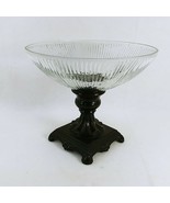 Compote Pedestal Bowl on Ornate Metal Base Table Centerpiece Vintage Decor - £37.41 GBP