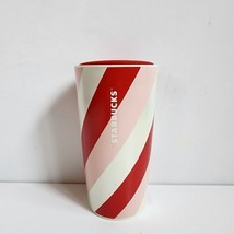 Starbucks Ceramic Coffee Mug 12oz 2022 Holiday Red, Pink, White Stripe Lid  - £9.55 GBP
