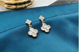 14k Yellow Gold FN 3Ct Round Cut Diamond Clover Four Leaf Drop/Dangle Earrings - £80.50 GBP