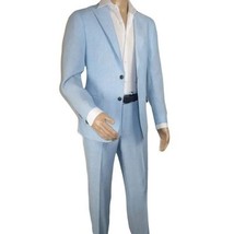 Men's ENZO Linen Spring Summer Suit Light Weight Breathable E58302-9 Light Blue image 3