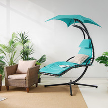 Patio Hanging Lounge Chaise Hammock Chair Removable Canopy Turquoise - £209.63 GBP