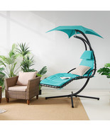 Patio Hanging Lounge Chaise Hammock Chair Removable Canopy Turquoise - £210.79 GBP