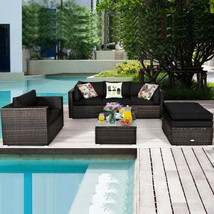 6 Pcs Patio Rattan Furniture Set with Sectional Cushion-Black - $840.42