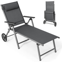 Patio Lounge Chair With Wheels 7-Position Chaise Lounge Chair Aluminum F... - £143.06 GBP